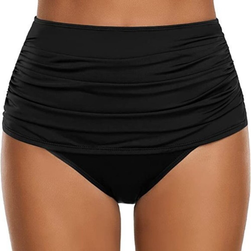 Black High-Waist Ruched One-Piece Swim Bottoms - Brand